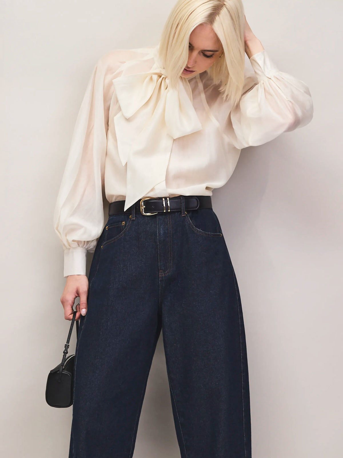 Cream bow detail blouse