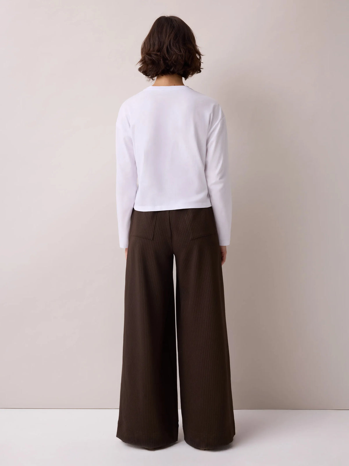 Petite Brown Pinstripe Wide Leg Jogger