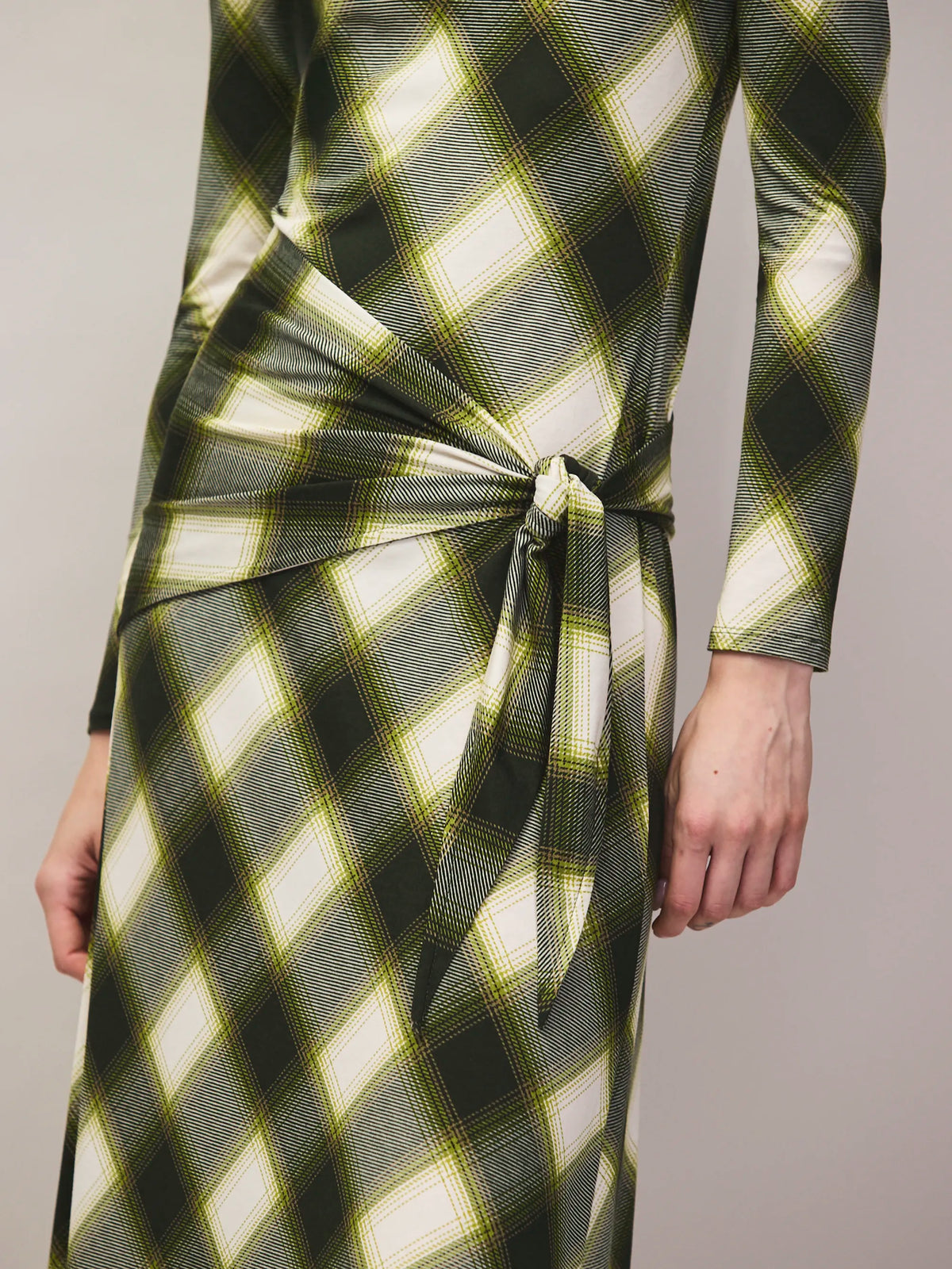 Petite Green Check Scarf Waist Dress