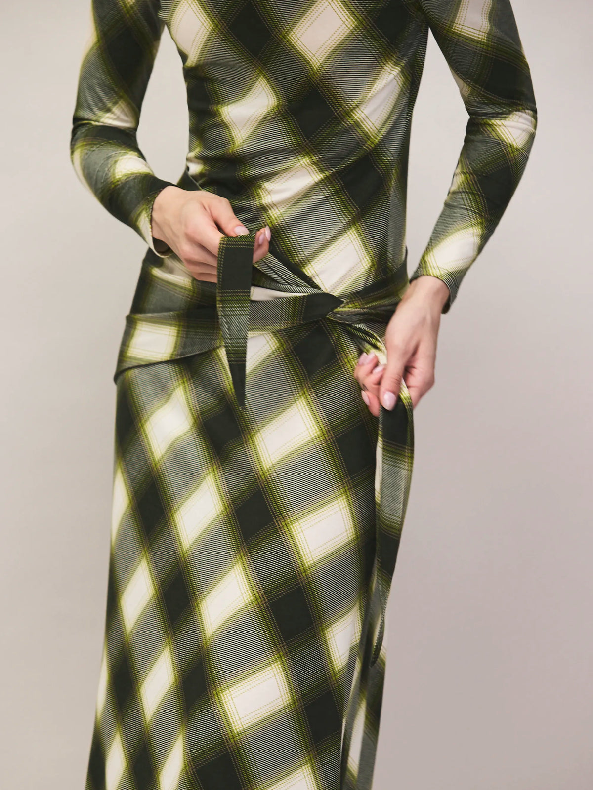 Petite Green Check Scarf Waist Dress