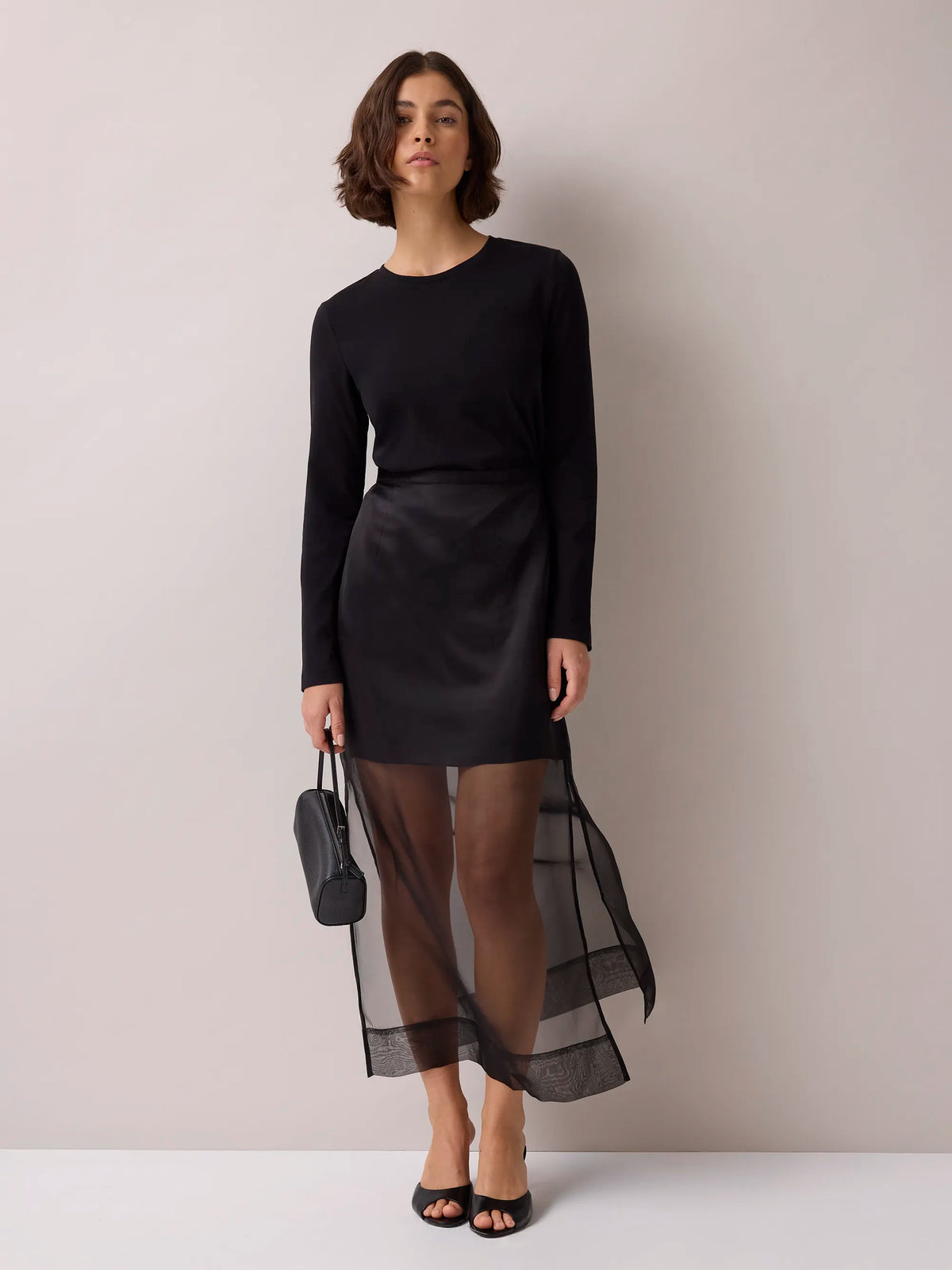 Black Silk Sheer Midi Skirt