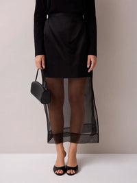 Petite Black Silk Sheer Midi Skirt