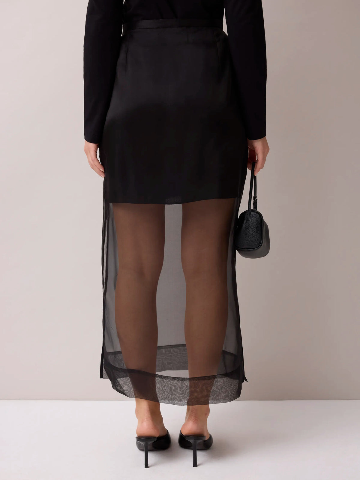 Petite Black Silk Sheer Midi Skirt
