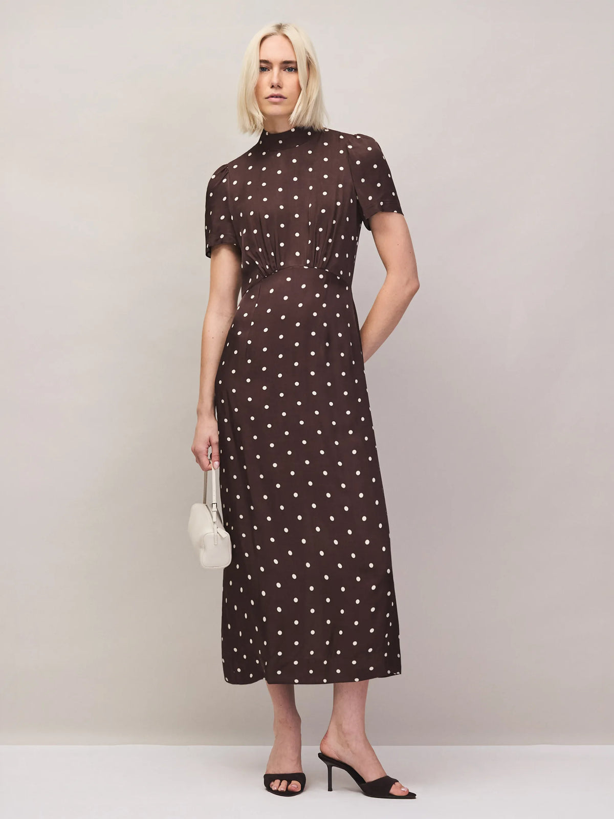 Chocolate polka dot midi dress