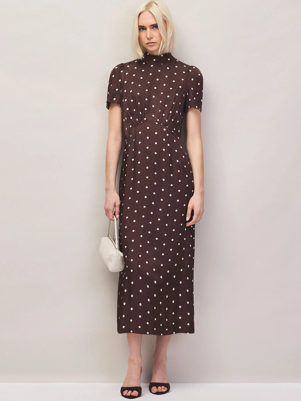 Chocolate polka dot midi dress