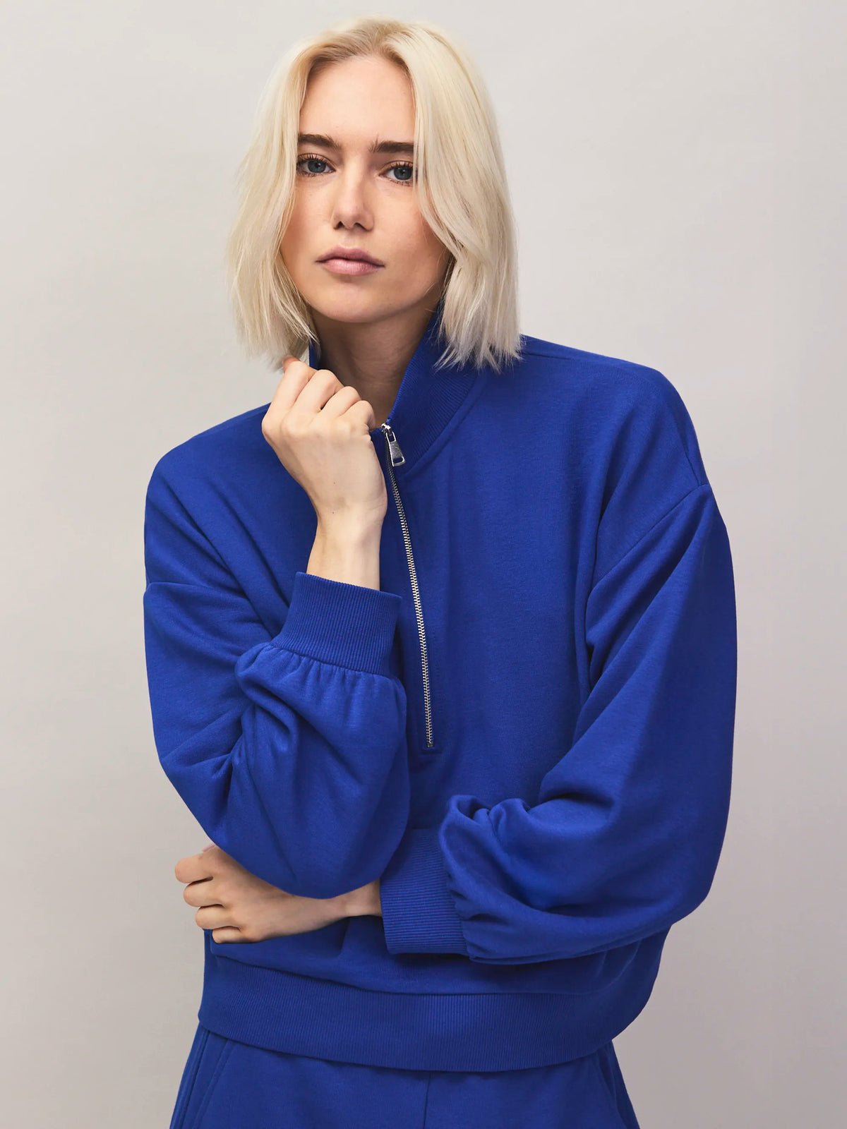 Blue half zip sweatshirt
