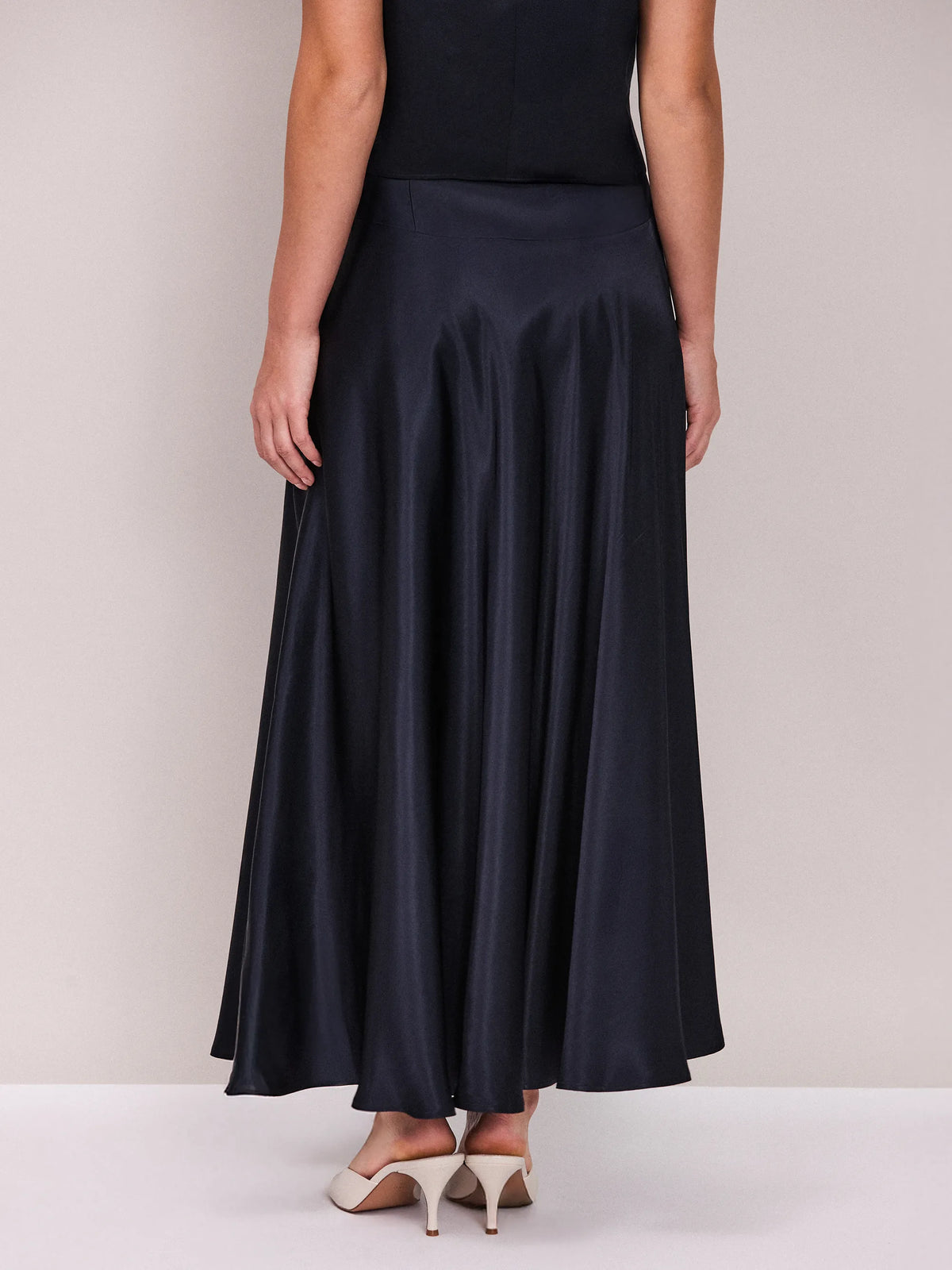 Petite Navy Satin Deep Waistband Skirt