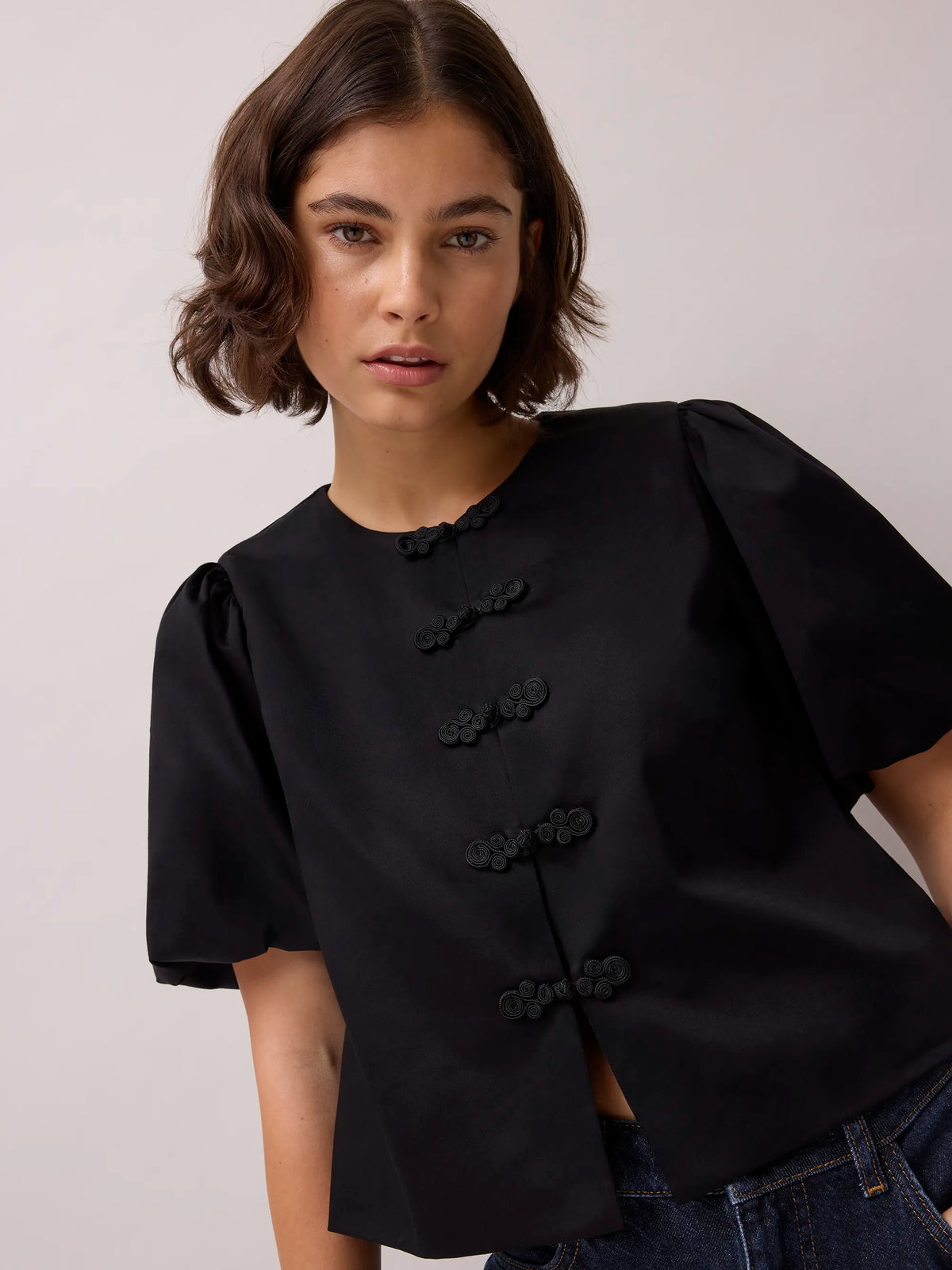 Black Puff Sleeve Top