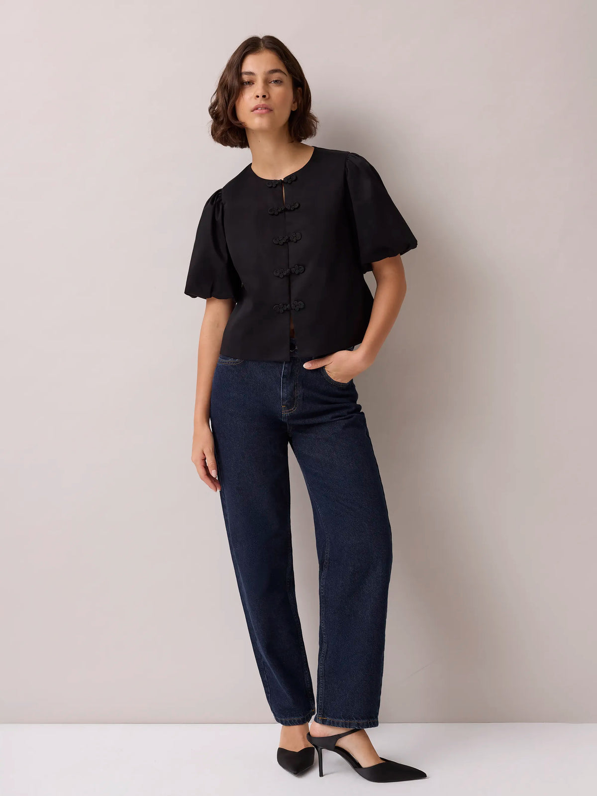 Black Puff Sleeve Top