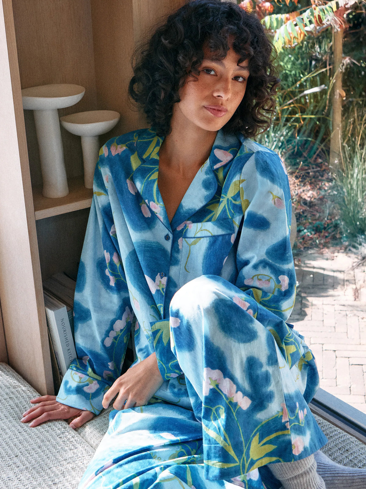 Blue Floral Print Cotton Pyjamas & Sleep Mask