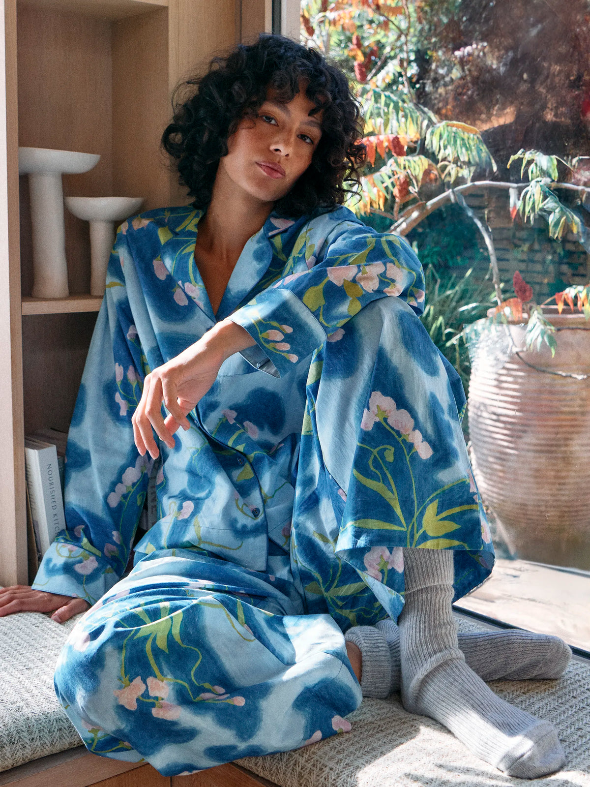 Petite Blue Floral Print Cotton Pyjamas & Sleep Mask