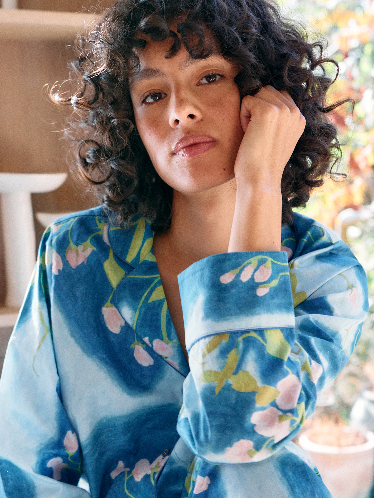 Blue Floral Print Cotton Pyjamas & Sleep Mask