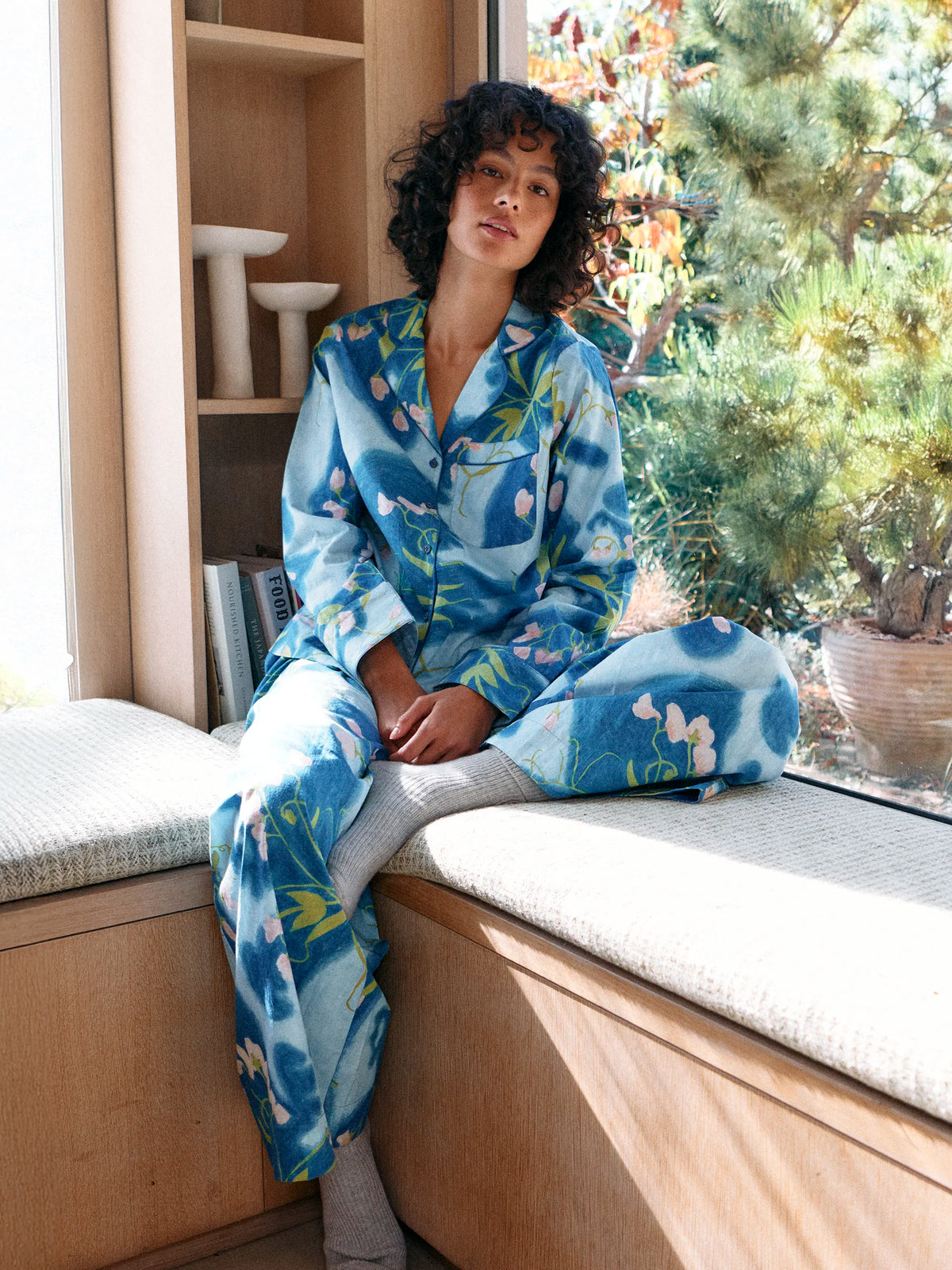 Blue Floral Print Cotton Pyjamas & Sleep Mask