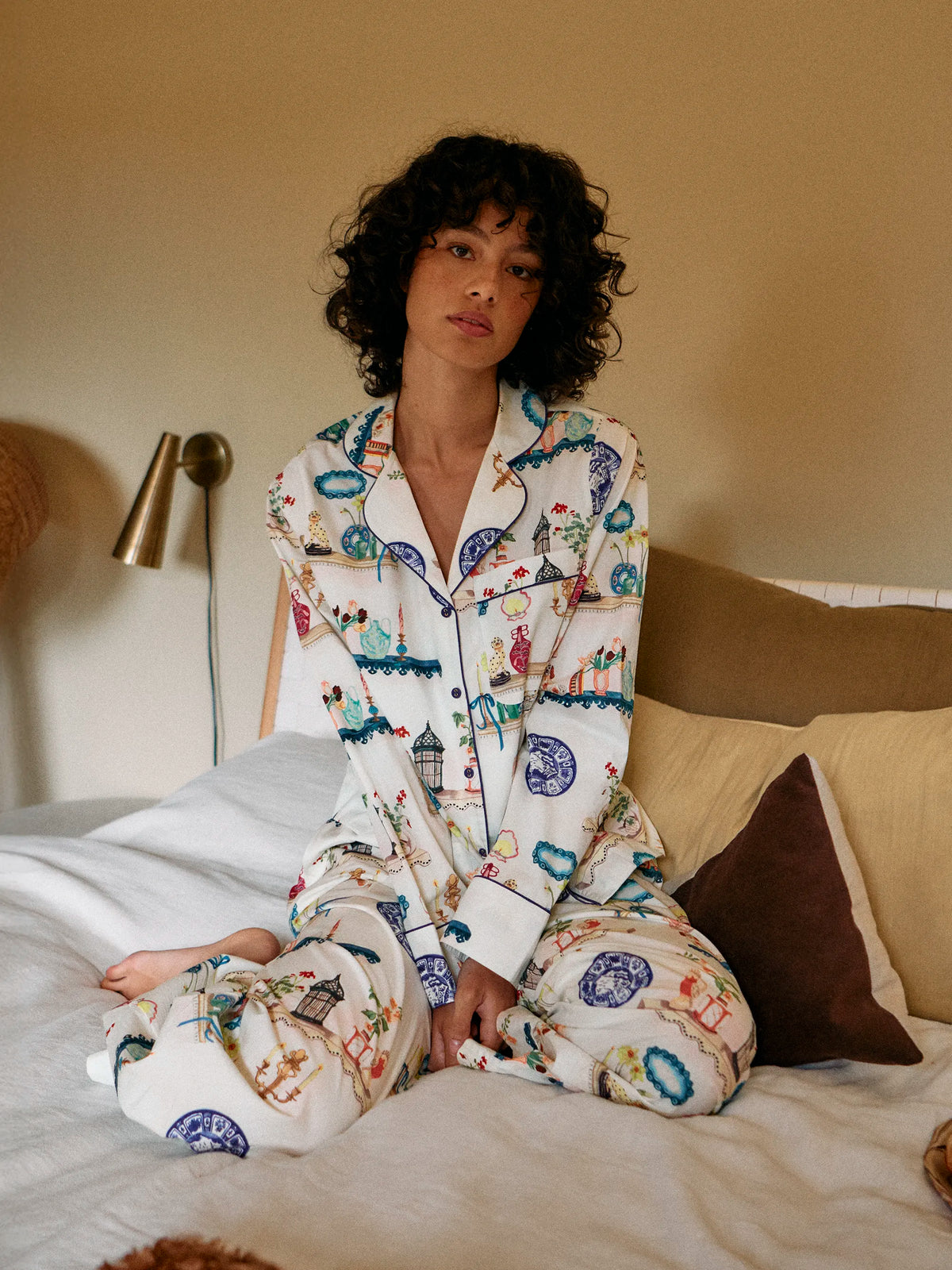 Ivory Curiosities Print Cotton Pyjamas & Sleep Mask