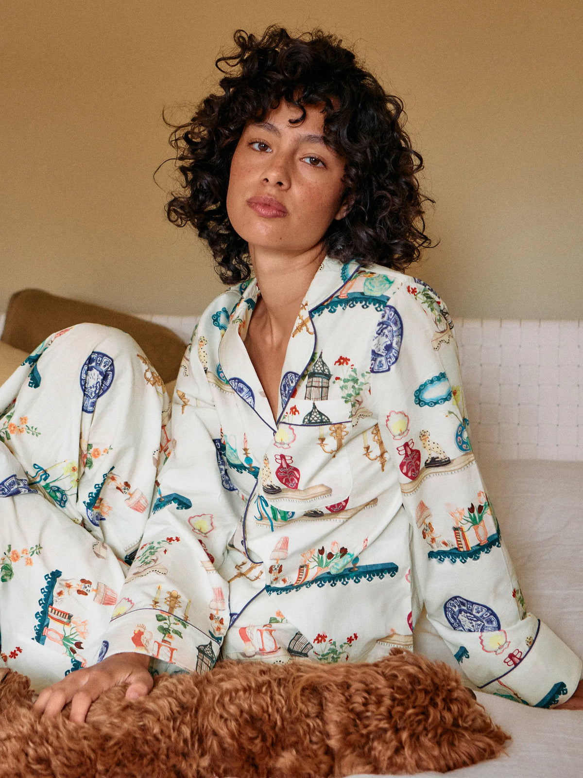 Ivory Curiosities Print Cotton Pyjamas & Sleep Mask
