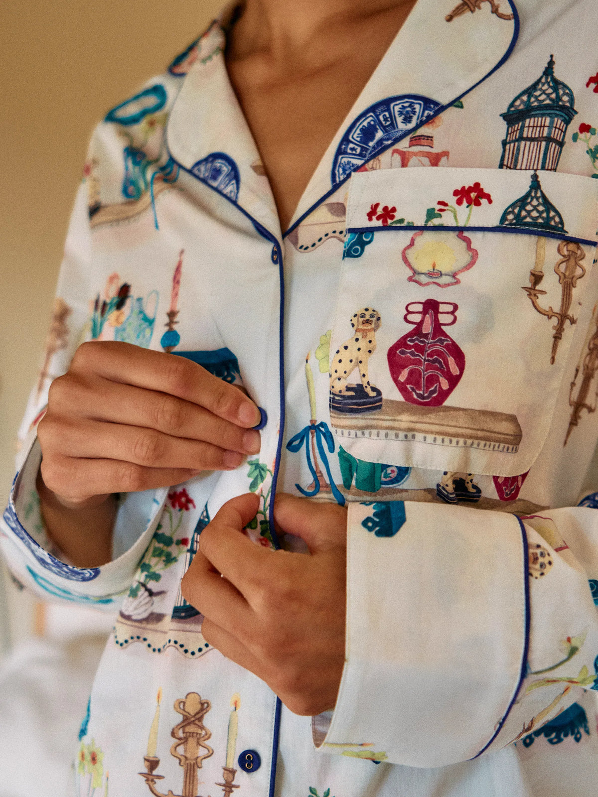 Ivory Curiosities Print Cotton Pyjamas & Sleep Mask