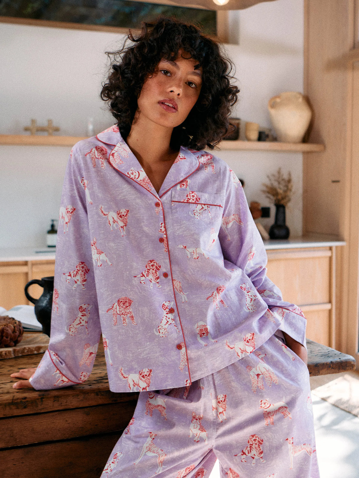 Lilac Dog Print Cotton Pyjamas & Sleep Mask