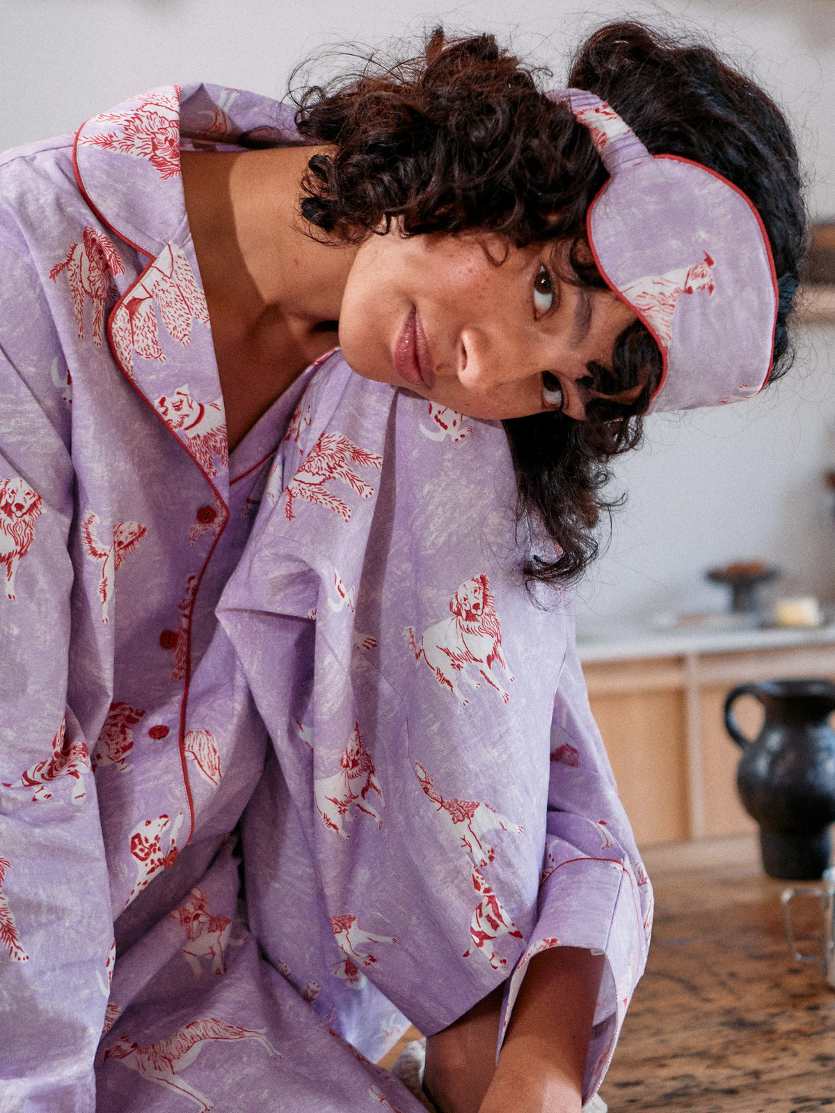 Lilac Dog Print Cotton Pyjamas & Sleep Mask