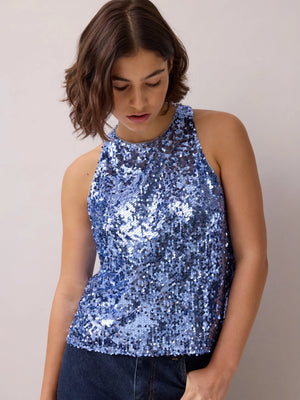 Blue Sequin Halter Top