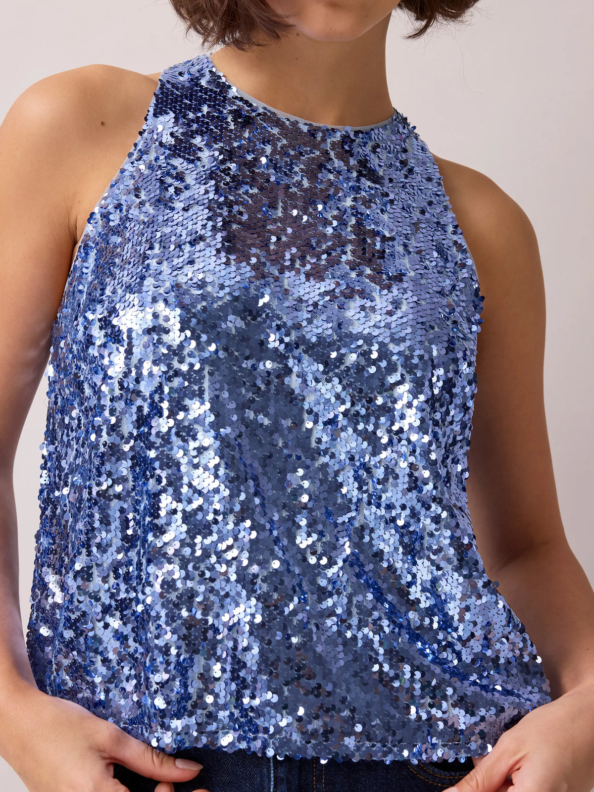 Blue Sequin Halter Top