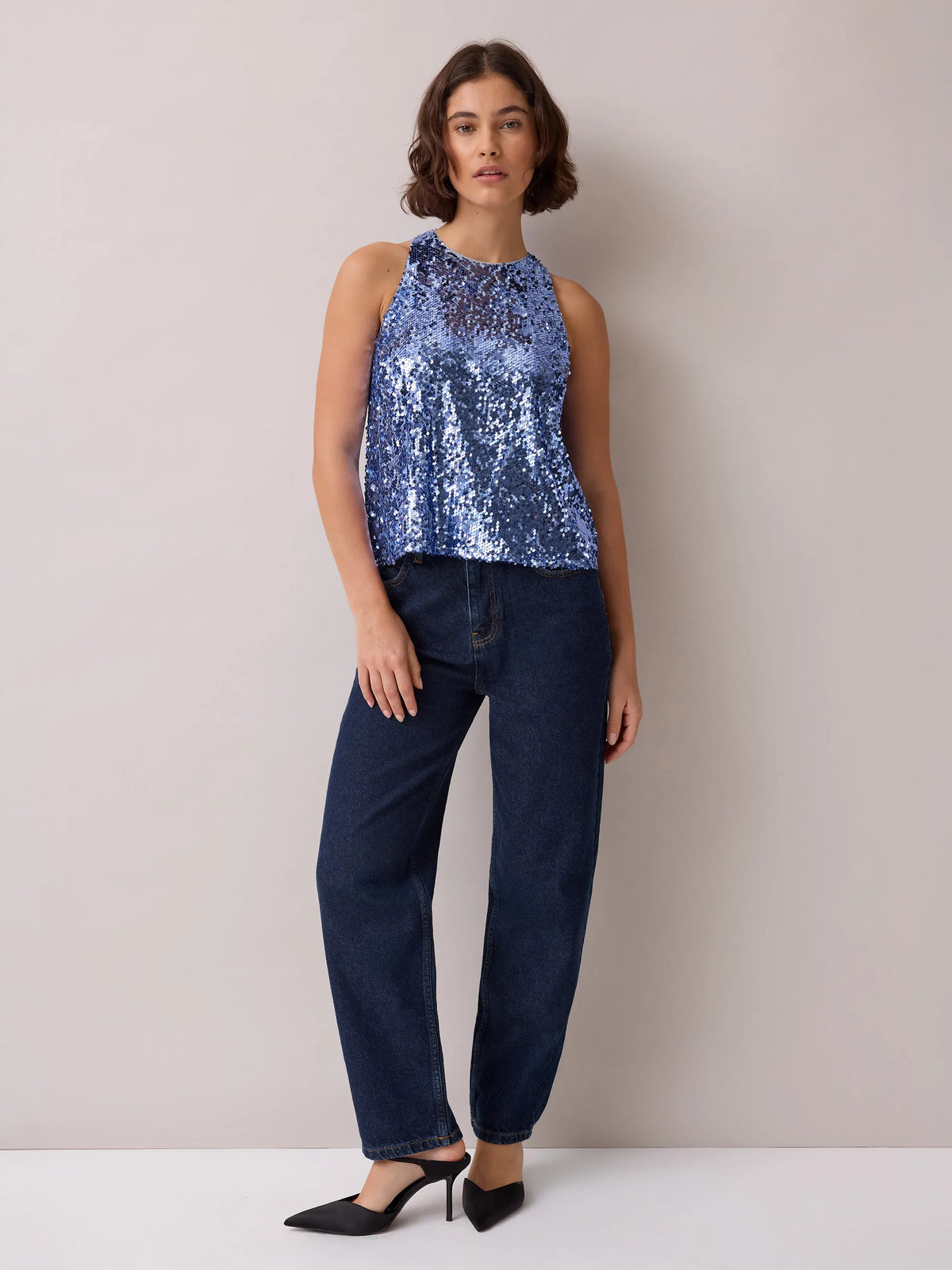 Blue Sequin Halter Top