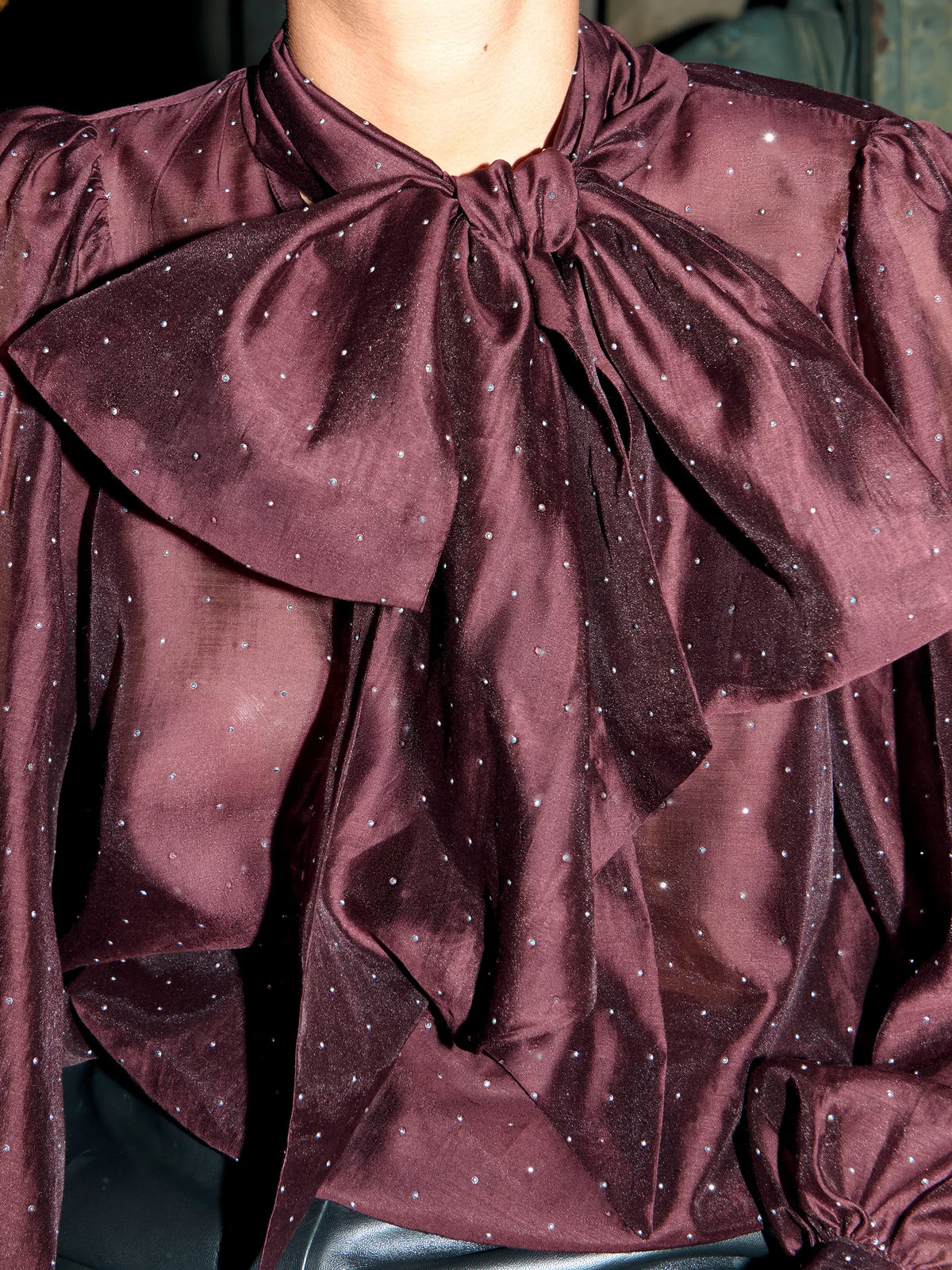 Burgundy Diamante Bow Detail Blouse