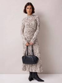 Petite Neutral Snake Print Ruched Front Jersey Midi Dress