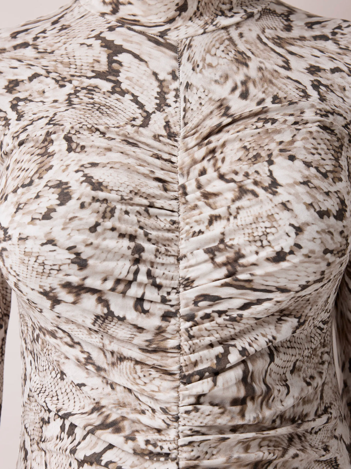 Neutral Snake Print Ruched Front Jersey Midi Dress
