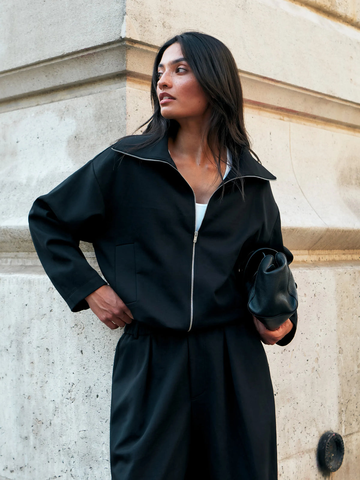 Black Ponte Funnel Neck Jacket