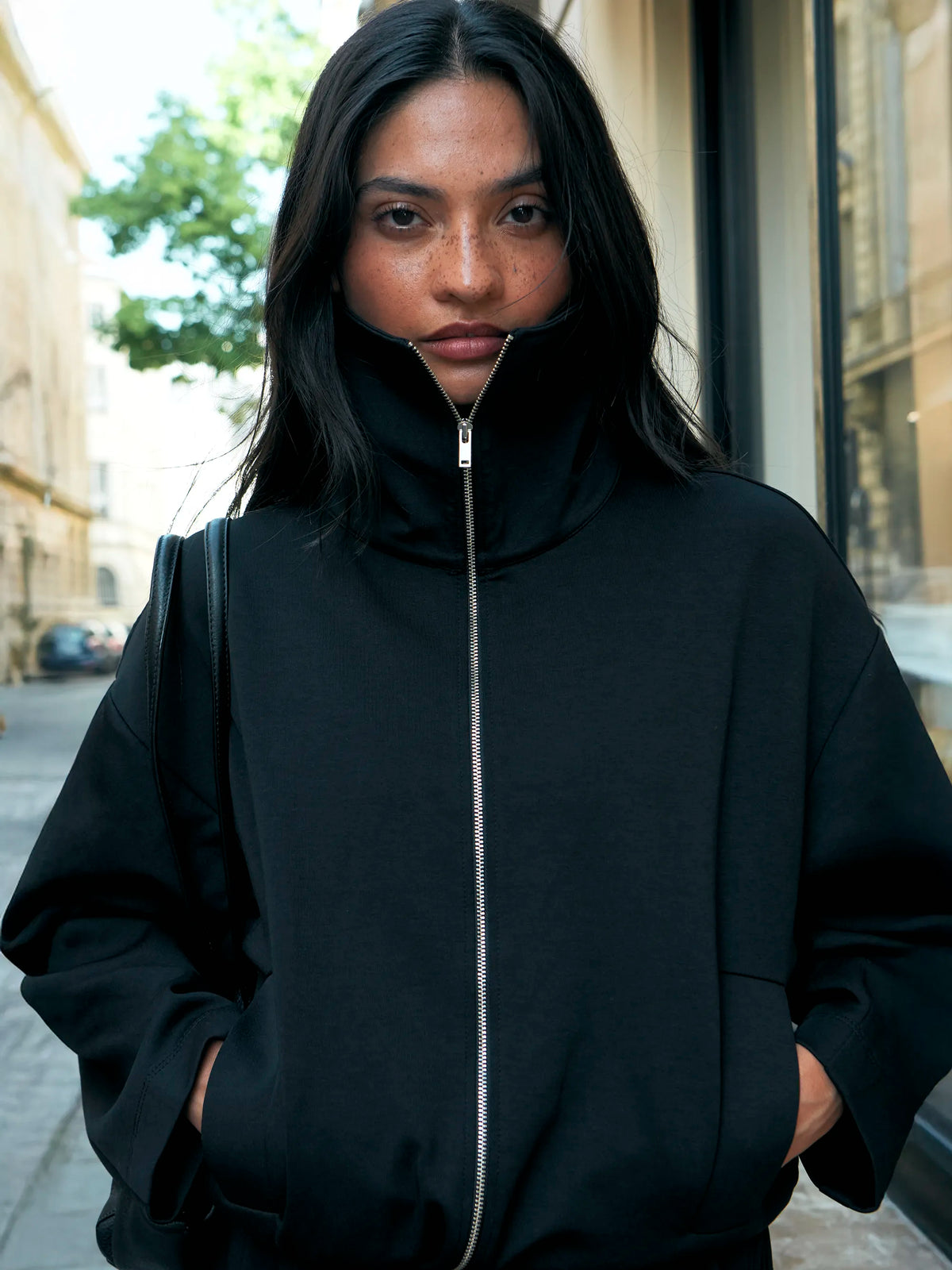 Black Ponte Funnel Neck Jacket
