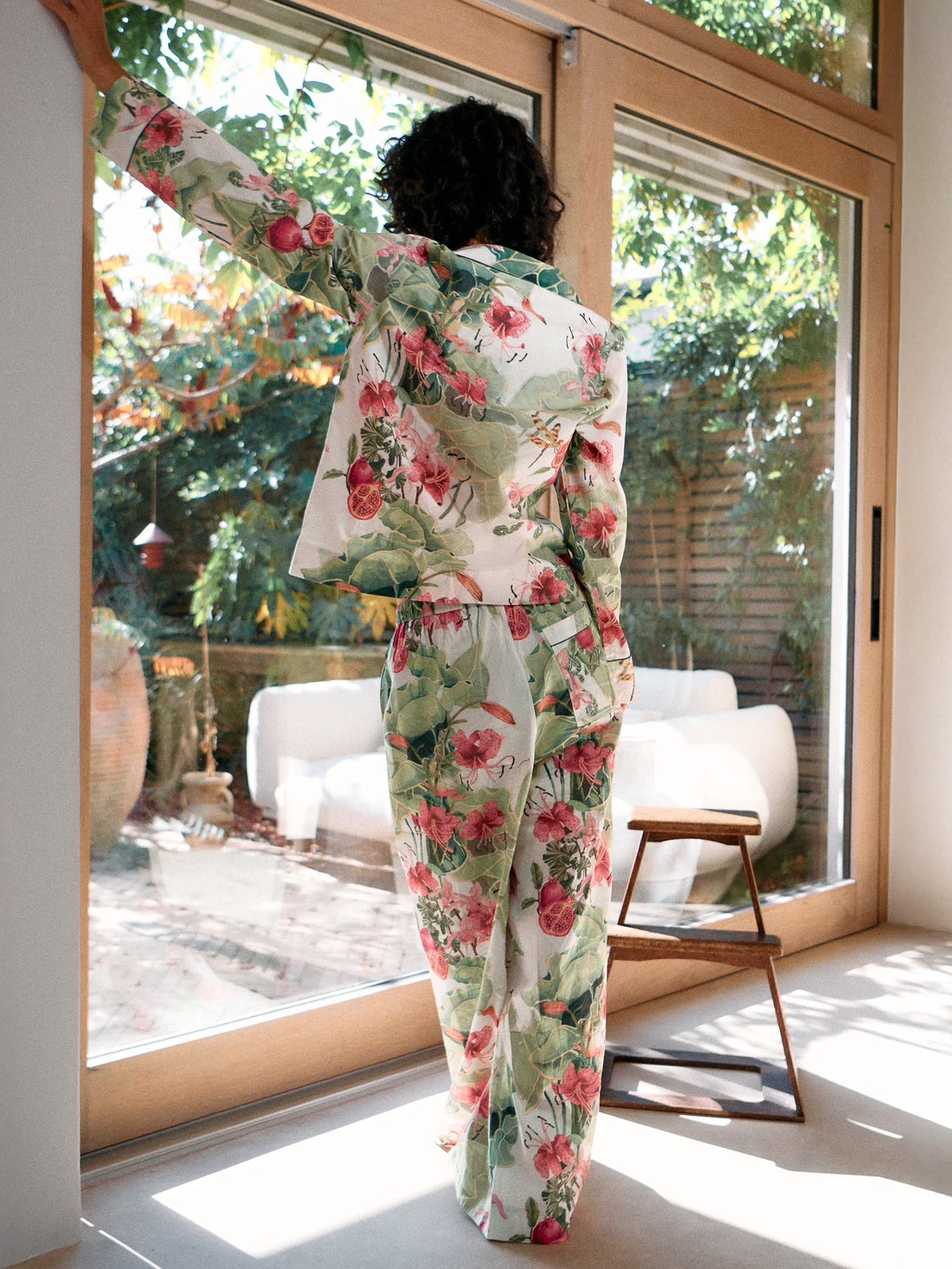 Multi Lotus Print Cotton Pyjamas & Sleep Mask