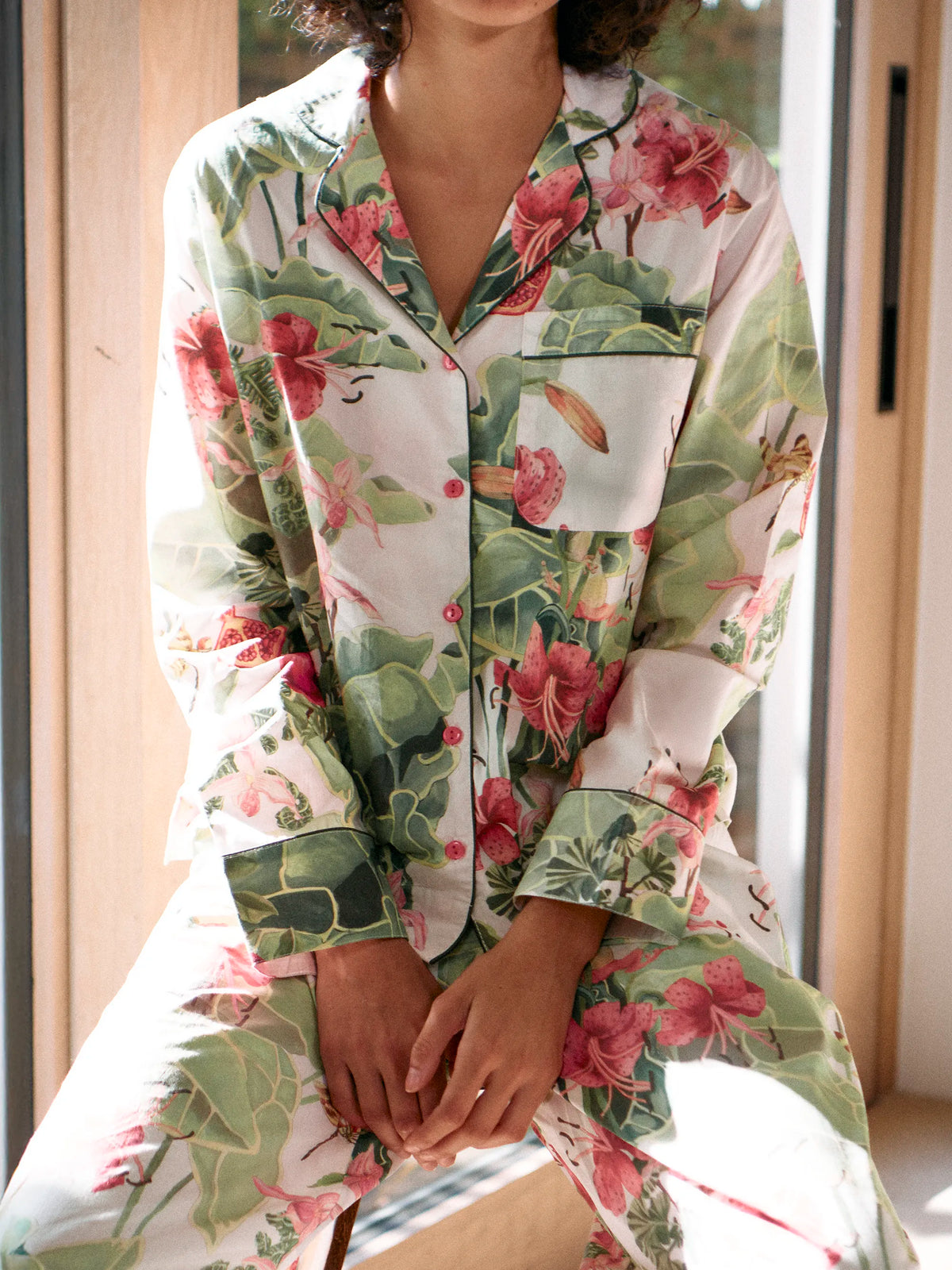 Multi Lotus Print Cotton Pyjamas & Sleep Mask