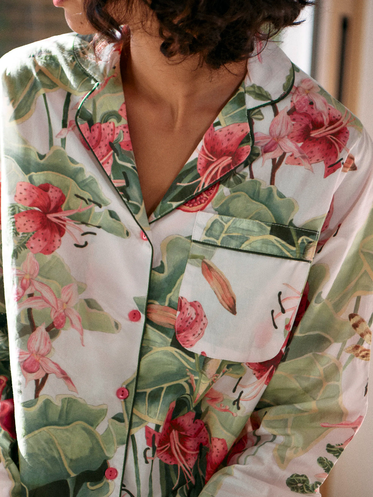 Multi Lotus Print Cotton Pyjamas & Sleep Mask
