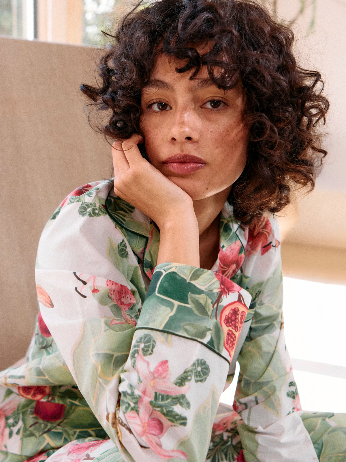 Multi Lotus Print Cotton Pyjamas & Sleep Mask