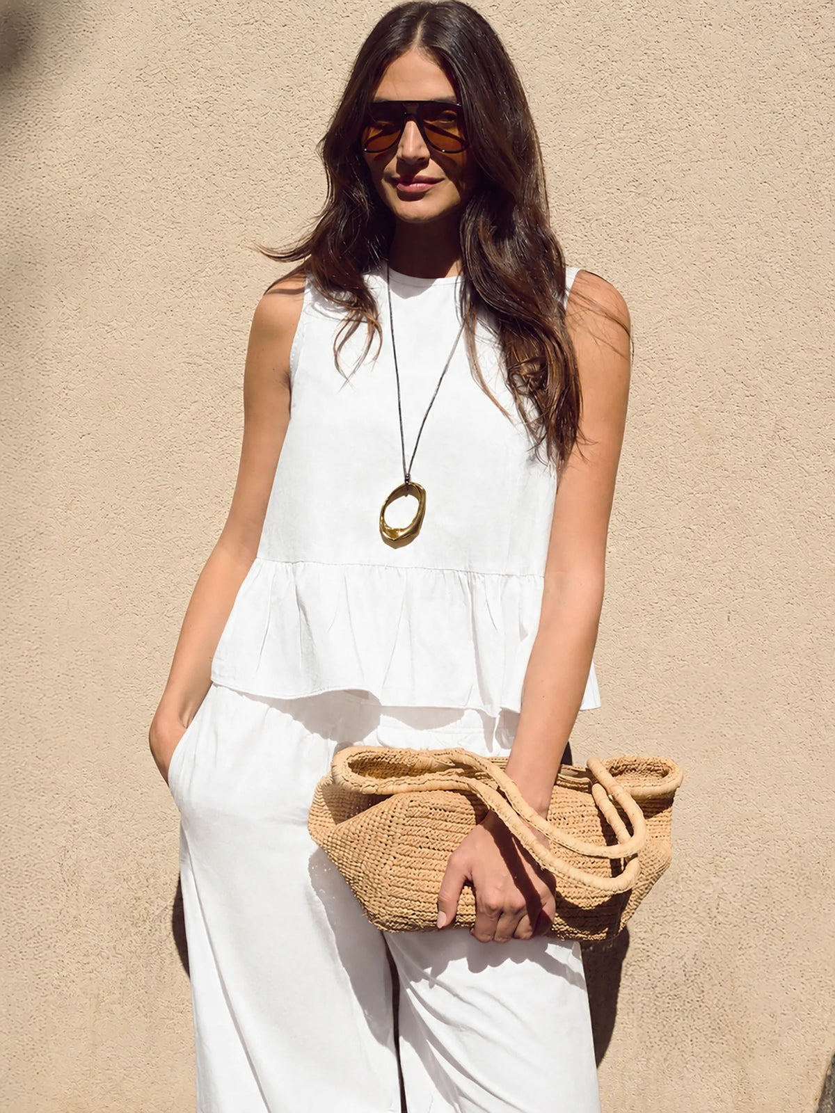 White Cotton Peplum Top