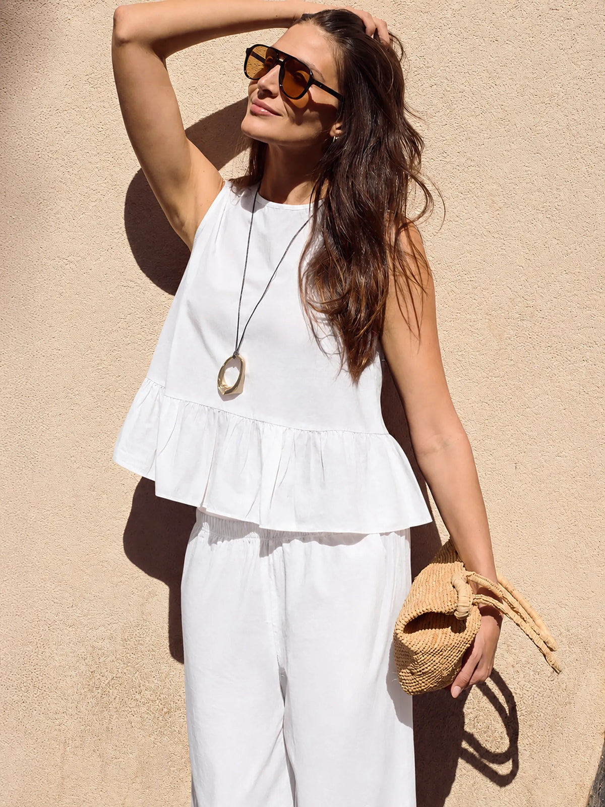 White Cotton Peplum Top