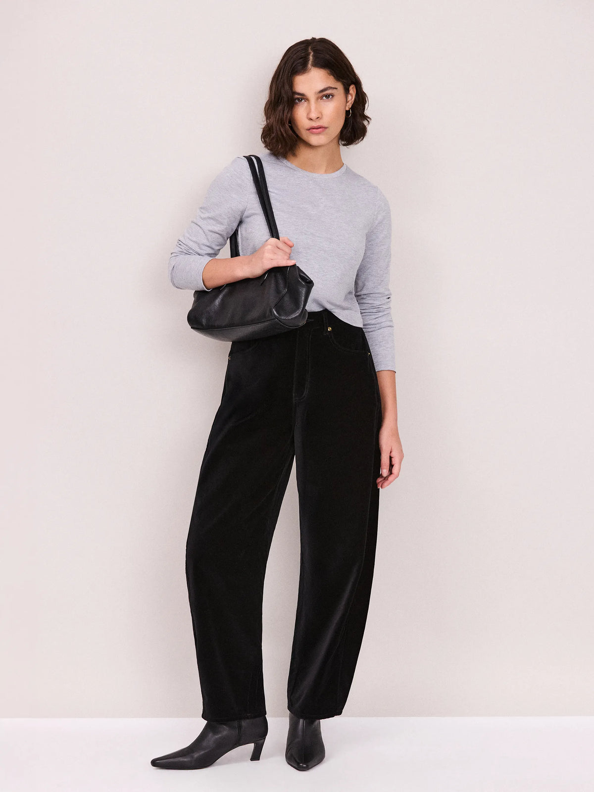 Black Velvet Barrel Leg Jeans