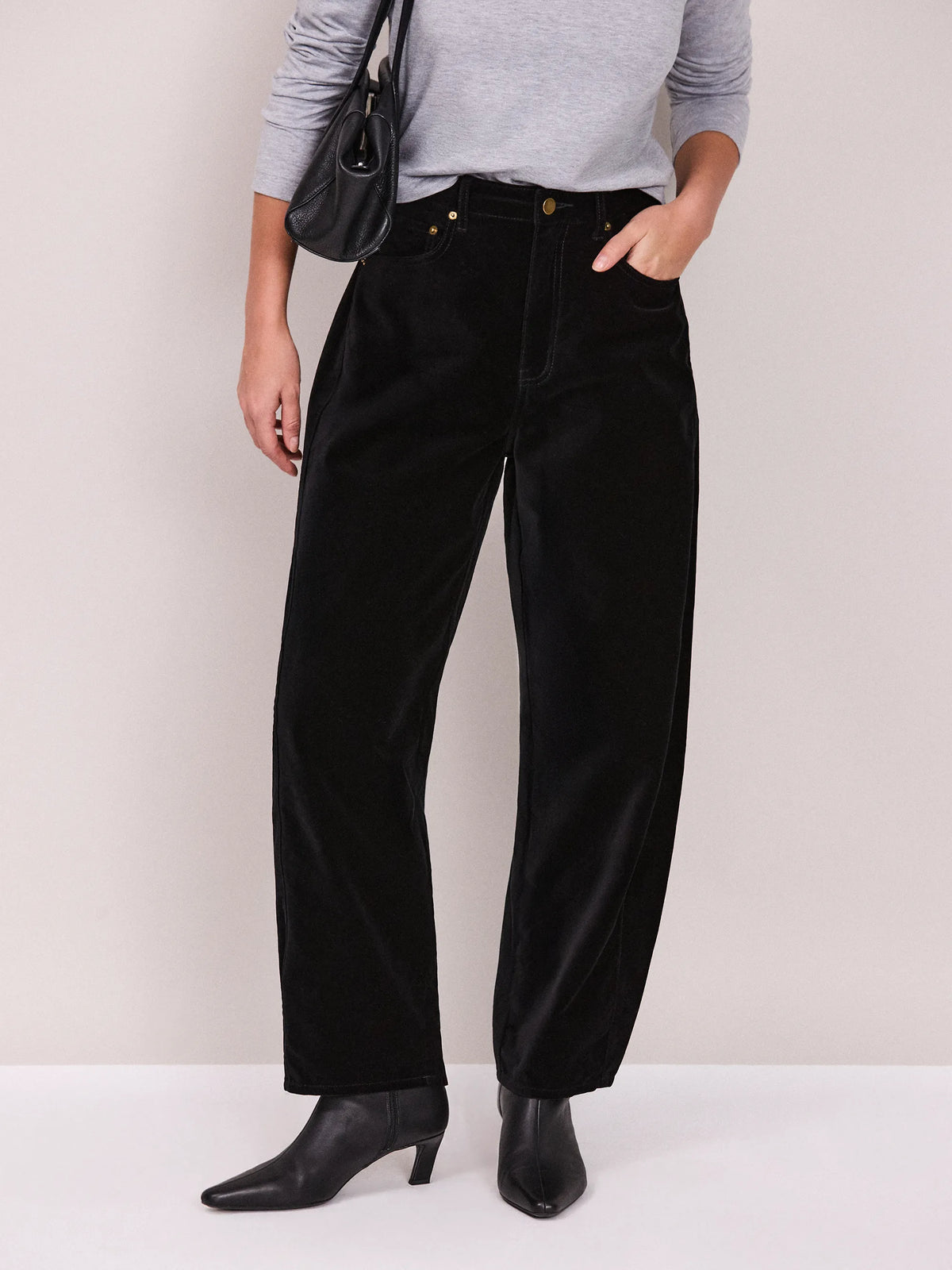 Black Velvet Barrel Leg Jeans
