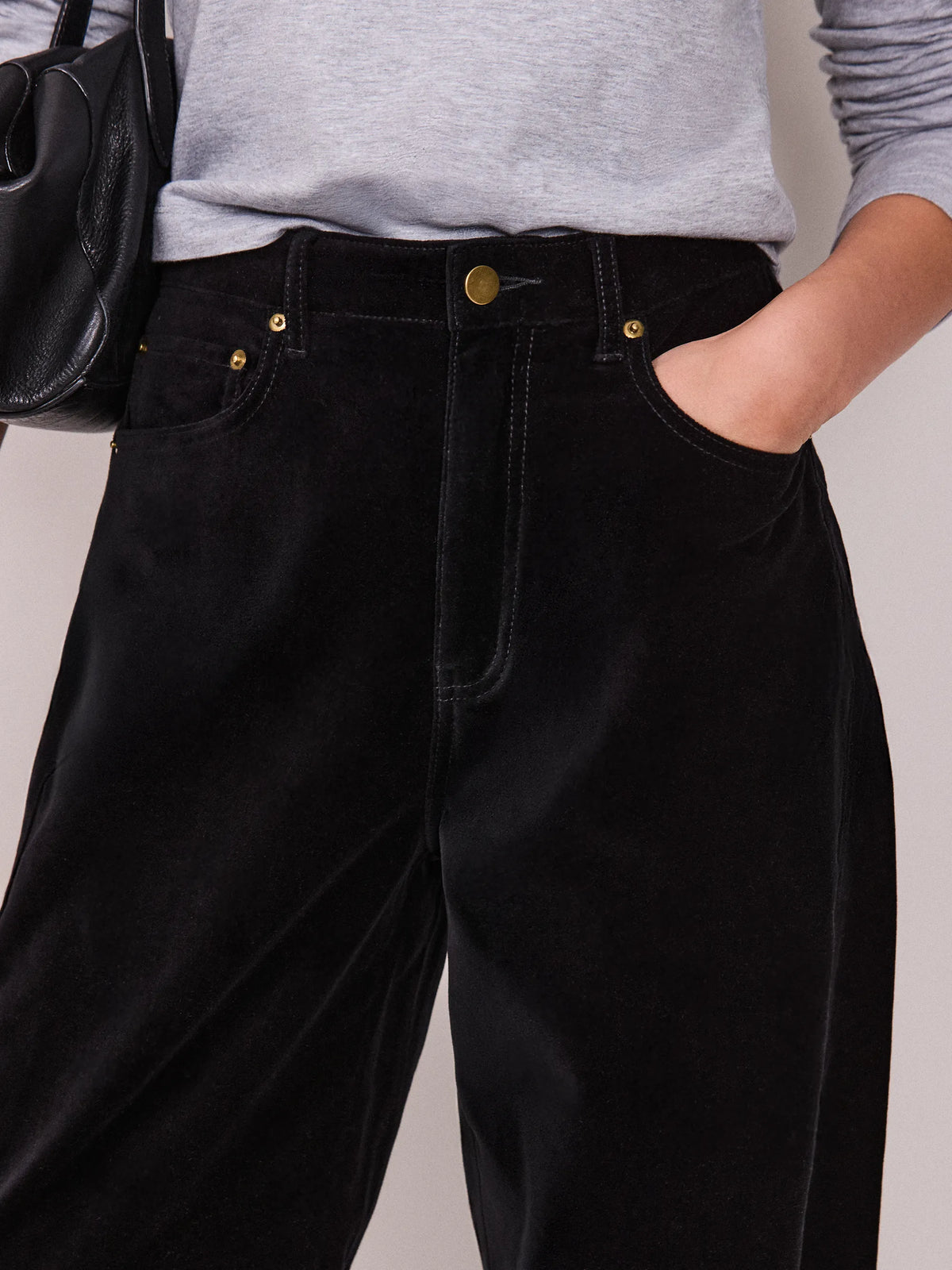 Black Velvet Barrel Leg Jeans