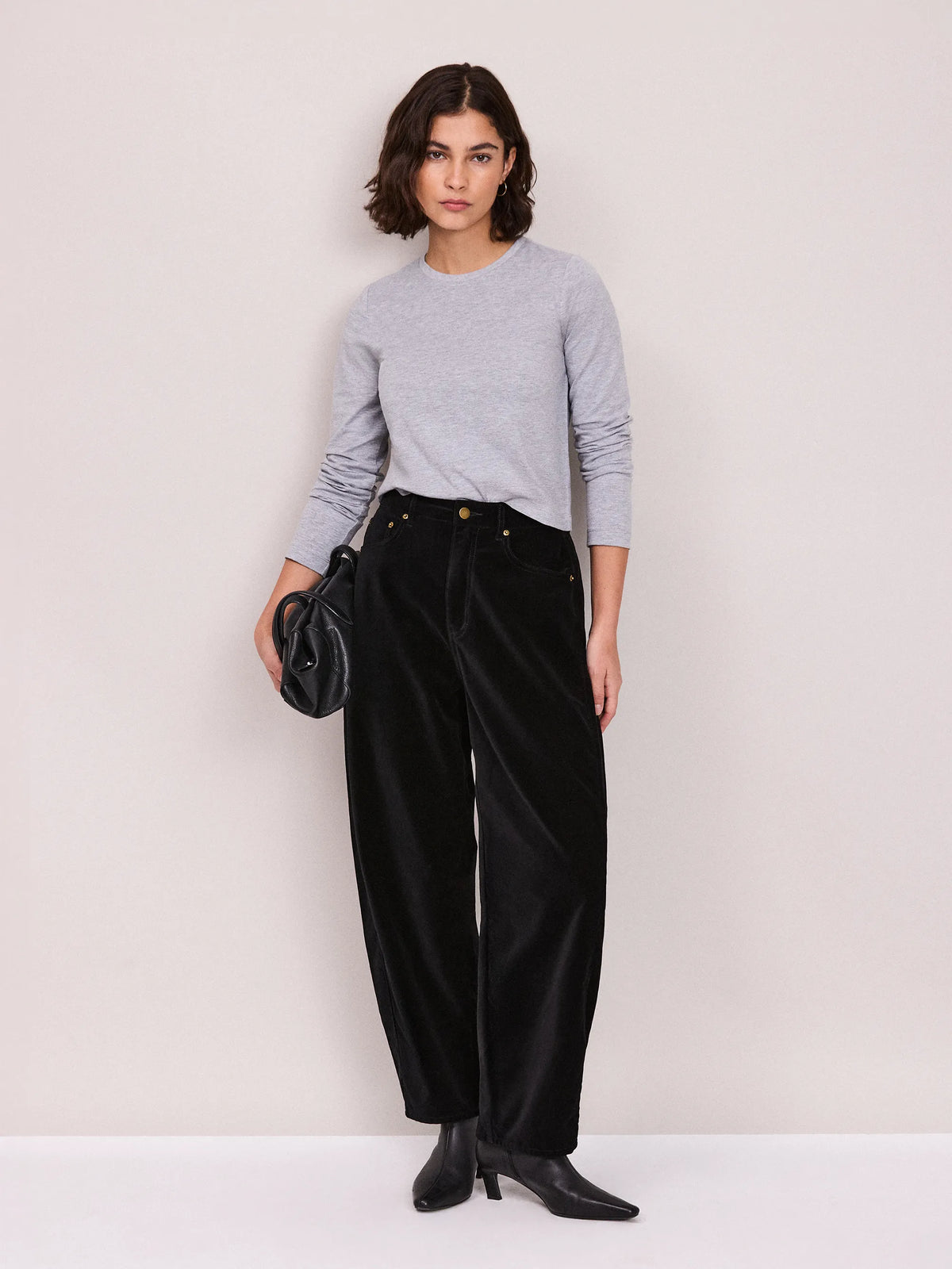 Black Velvet Barrel Leg Jeans