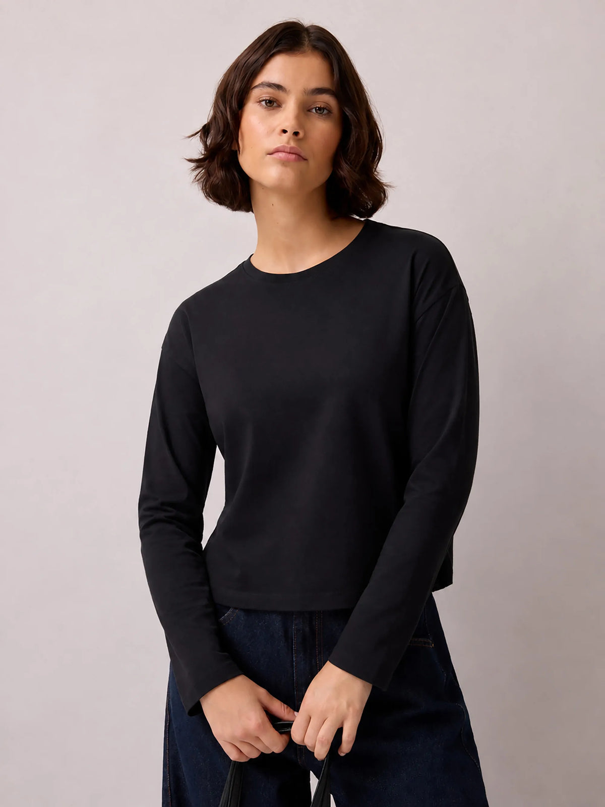 Black Cotton Jersey Long Sleeve Baby T-Shirt