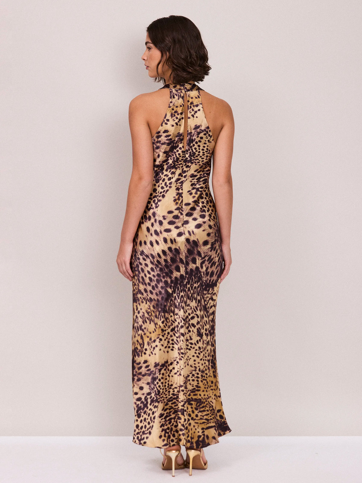 Leopard Print Satin Halter Dress
