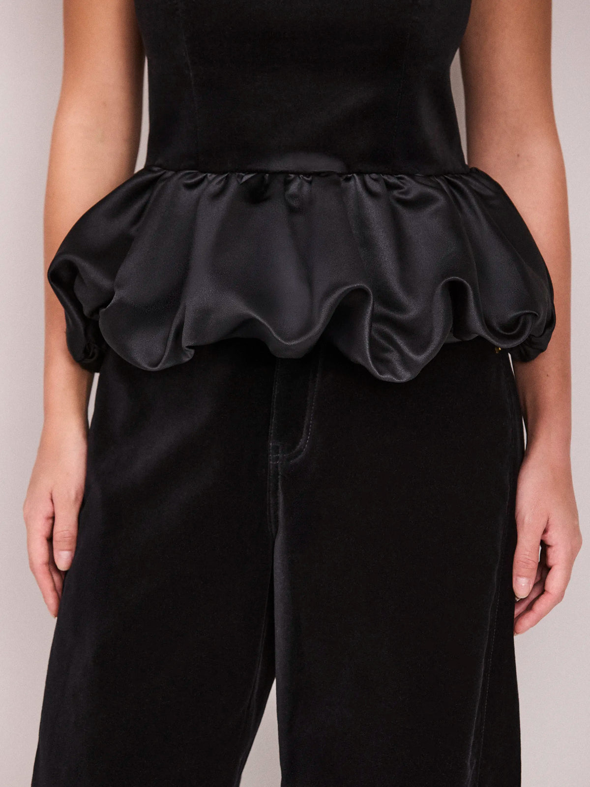 Black Velvet and Satin Bubble Hem Top
