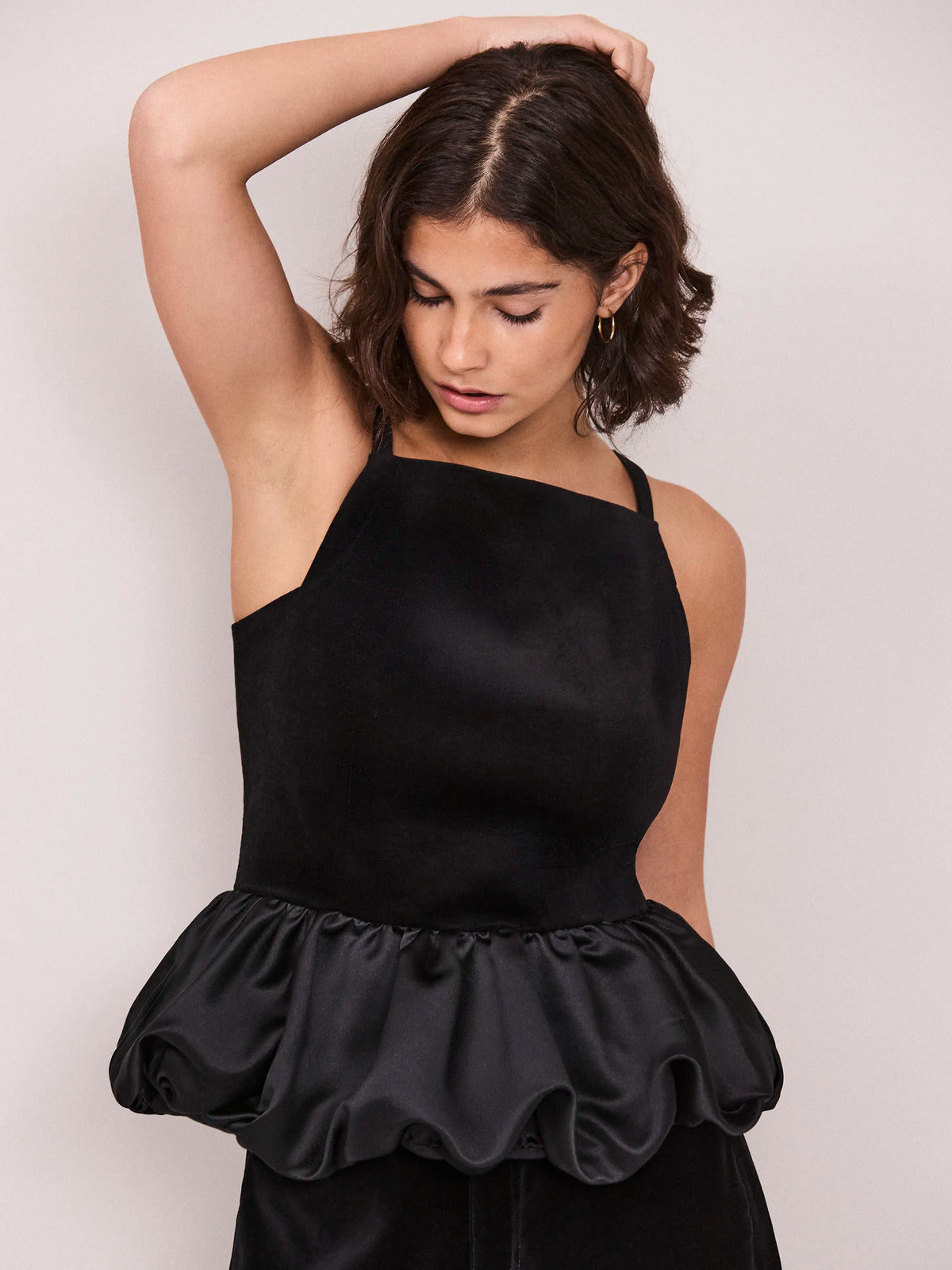 Black Velvet and Satin Bubble Hem Top
