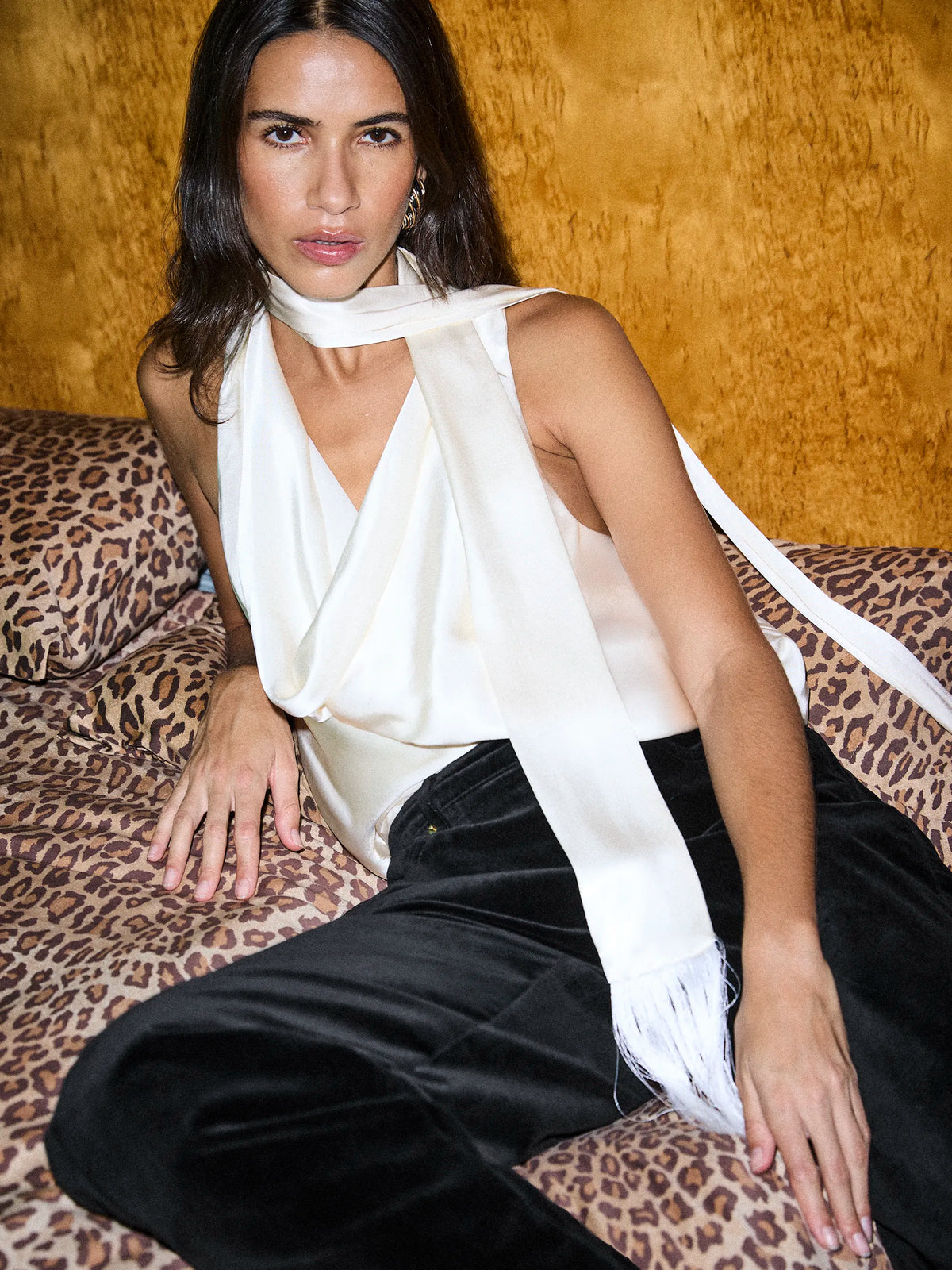 Ivory Satin Fringe Scarf Top