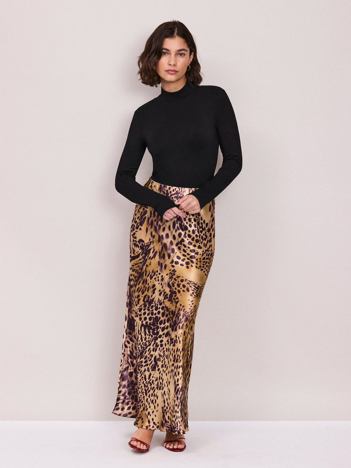 Leopard-Print Satin Skirt