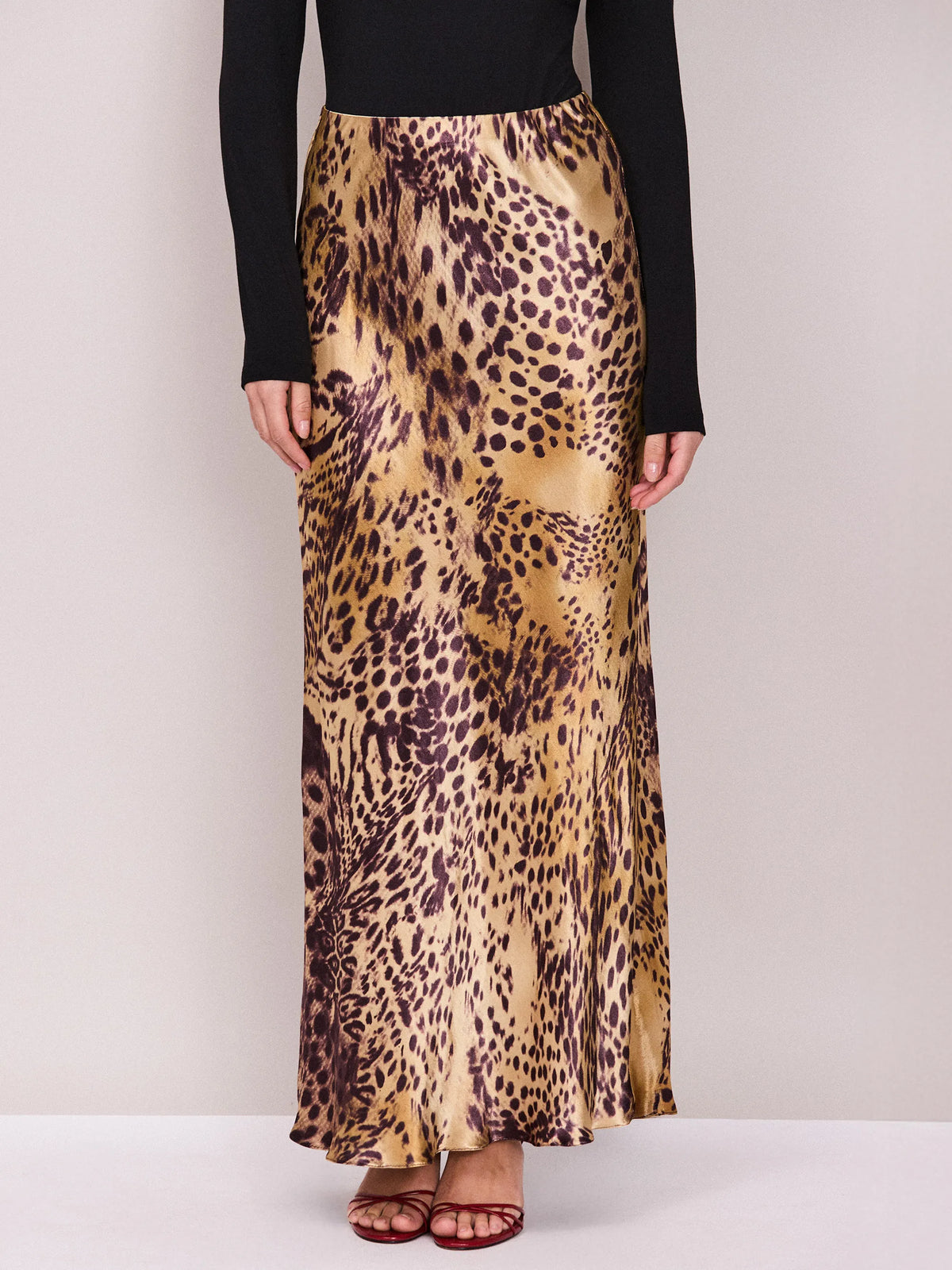 Leopard-Print Satin Skirt
