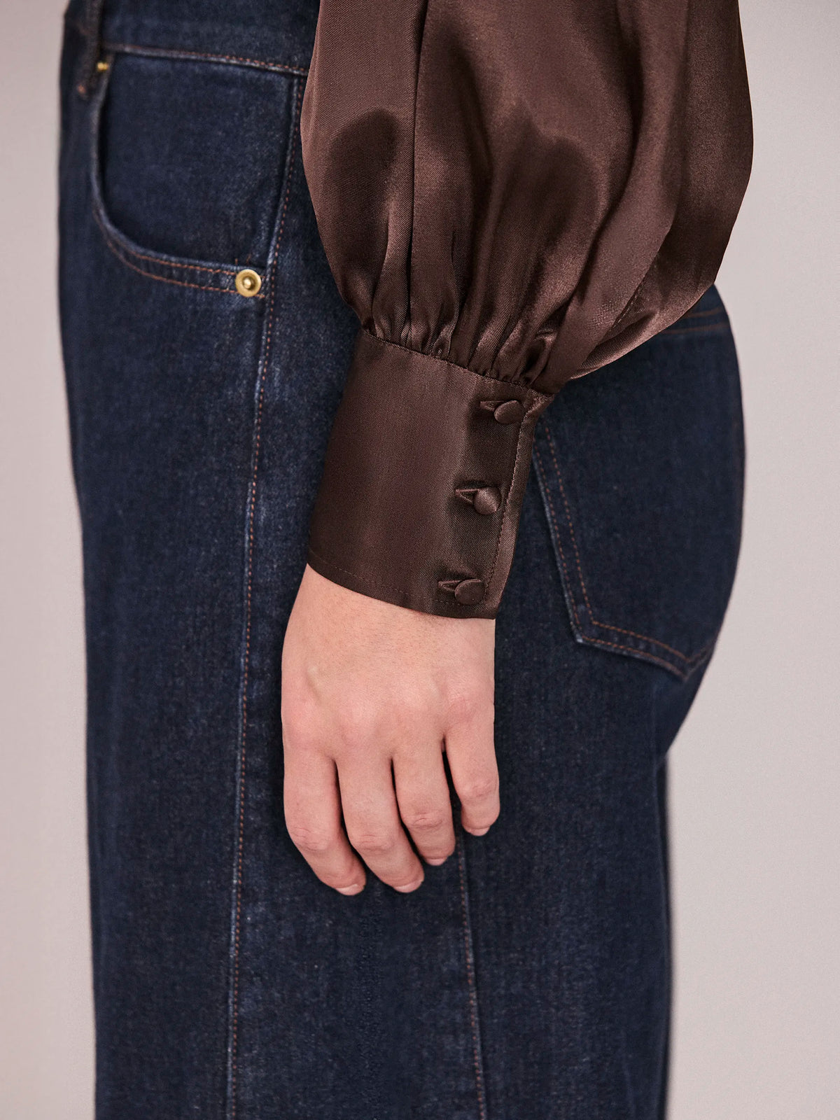 Chocolate Satin Statement Collar Shirt