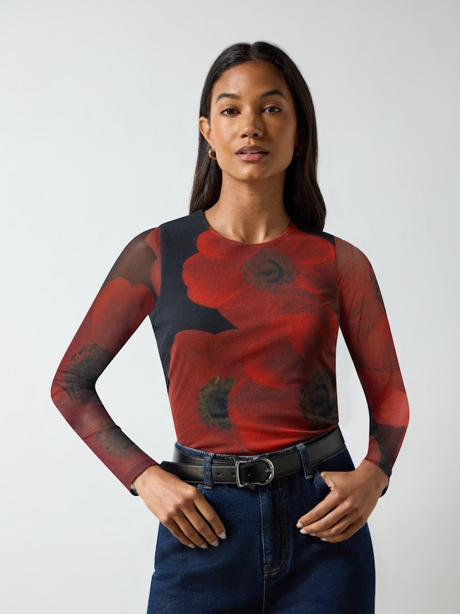 Red Floral Mesh Top – Ro&Zo