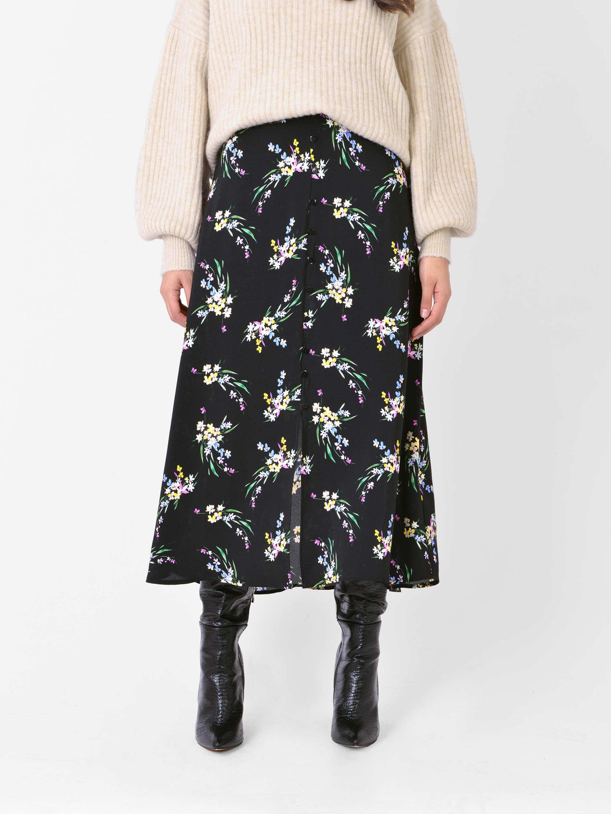 Floral Button Through Midi Skirt